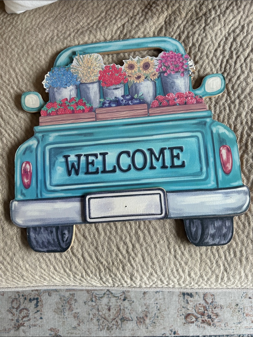 Welcome Floral Truck Wall Accent - Teal used
